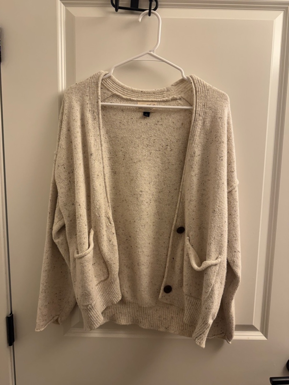 Universal Thread Cream Speckled Button-Front Cardigan Grandpa Sweater